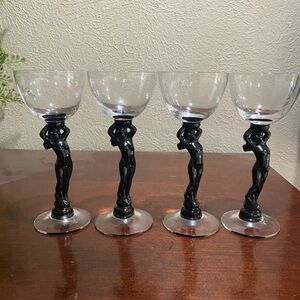 Vintage, Unique, Set of 4, Cambridge Glass,  Statuesque Stem Cocktail Glasses